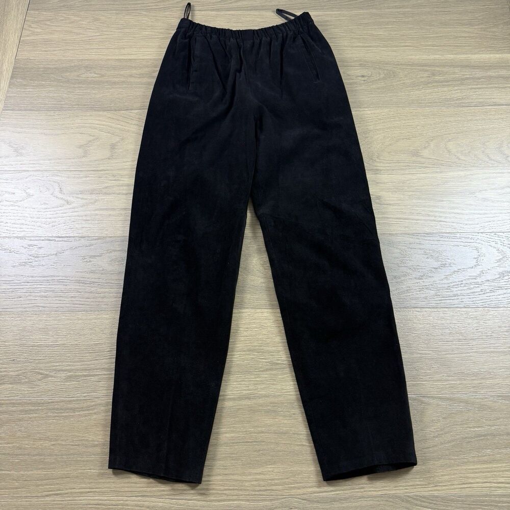 Vintage Cedars Pants Women Medium Suede Leather Black Stretch Waist Dress